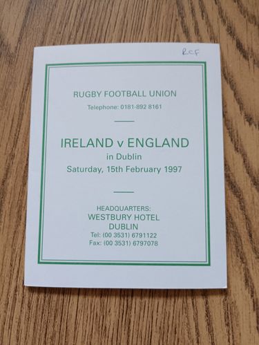 Ireland v England 1997 Rugby Itinerary Card