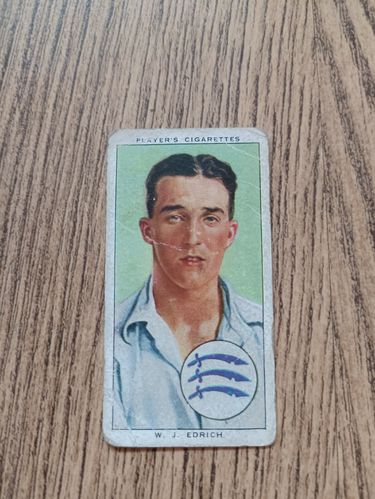 W J Edrich (Middlesex) - No 7 Cricketers 1938 Player's Cigarette Card