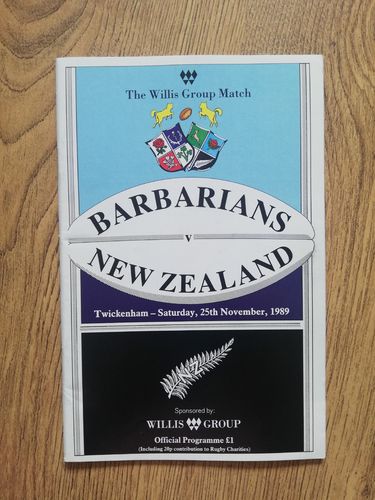 Barbarians v New Zealand 1989 Rugby Programme