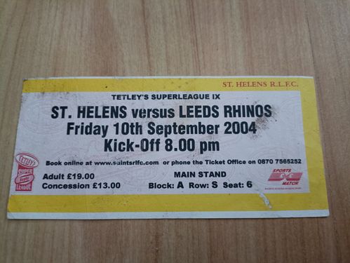 St Helens v Leeds Sept 2004 Used Rugby League Ticket