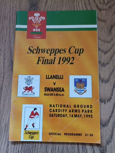 Llanelli v Swansea 1992 Schweppes Cup Final Rugby Programme