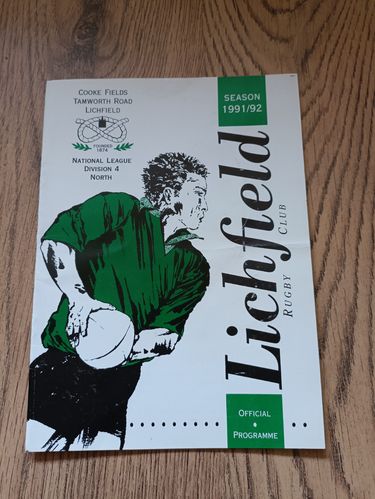 Lichfield v Walsall March 1992 Rugby Programme