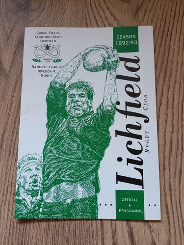 Lichfield v Walsall Jan 1993 Staffordshire Cup Quarter-Final Rugby Programme
