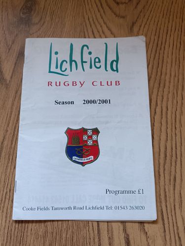 Lichfield v Selly Oak Sept 2000 Rugby Programme