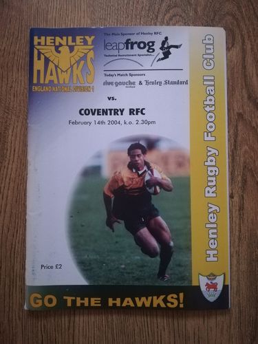 Henley Hawks v Coventry Feb 2004 Rugby Programme