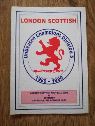 London Scottish v Coventry Oct 1990 Rugby Programme