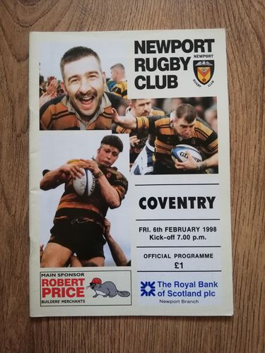 Newport v Coventry Feb 1998 Rugby Programme