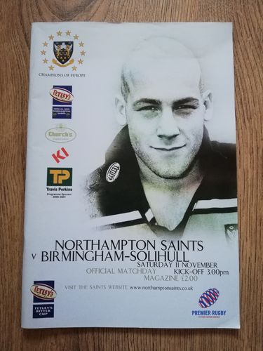Northampton v Birmingham-Solihull Nov 2000 Tetley's Bitter Cup Rugby Programme