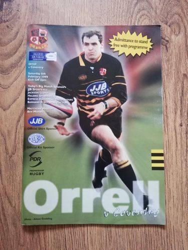 Orrell v Coventry Feb 1999 Rugby Programme