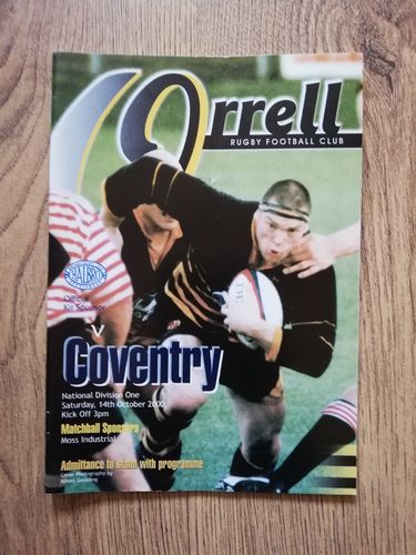 Orrell v Coventry Oct 2000 Rugby Programme