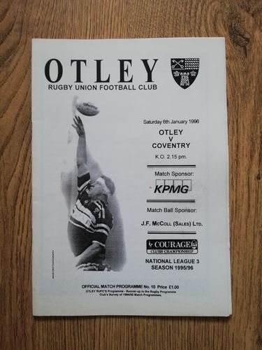 Otley v Coventry Jan 1996 Rugby Programme