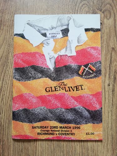 Richmond v Coventry March 1996 Rugby Programme