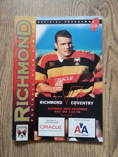 Richmond v Coventry Dec 1996  Rugby Programme