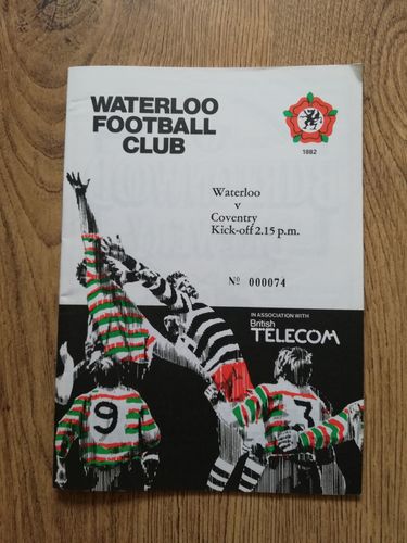 Waterloo v Coventry Feb 1990 Rugby Programme