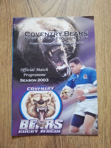 Coventry Bears v Dudley Hill June 2003 Rugby League Programme