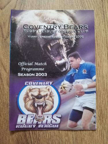 Coventry Bears v Warrington Woolston Rovers May 2003 Rugby League Programme