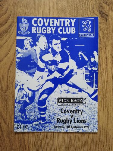 Coventry v Rugby Lions Sept 1995 Rugby Programme