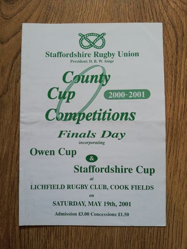 Lichfield v Walsall May 2001 Staffordshire Cup Final Rugby Programme