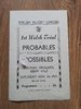 Probables v Possibles Nov 1962 1st Welsh Trial Rugby Programme