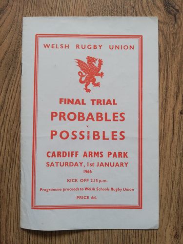 Probables v Possibles Jan 1966 Final Welsh Trial Rugby Programme