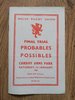 Probables v Possibles Jan 1966 Final Welsh Trial Rugby Programme