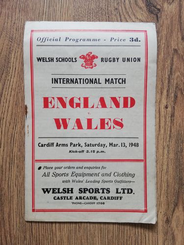 Wales Schools v England Schools March 1948 Rugby Programme