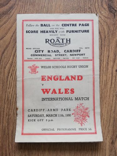Wales Schools v England Schools Mar 1950 Rugby Programme