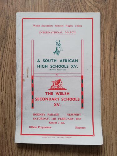 Welsh Secondary Schools v South African High Schools XV Feb 1955 Rugby Programme