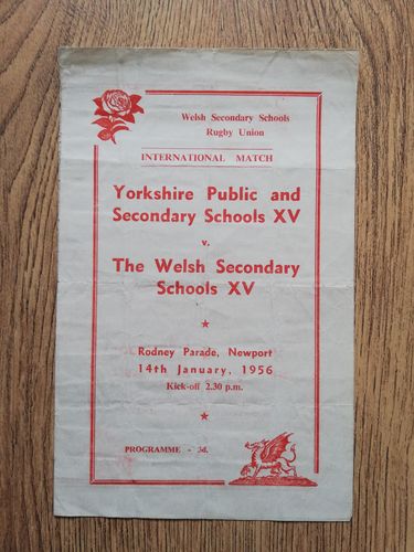 Welsh Secondary Schools v Yorkshire Schools Jan 1956 Rugby Programme