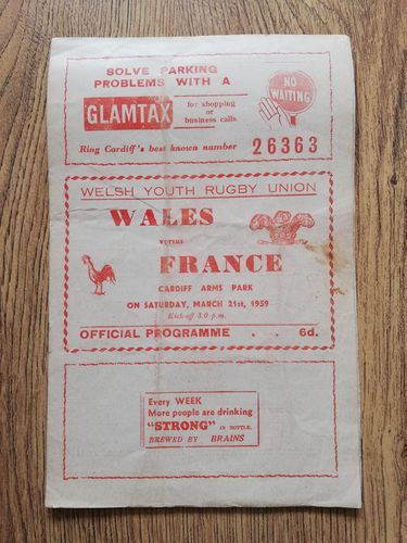 Wales Youth v France Youth March 1959 Rugby Programme