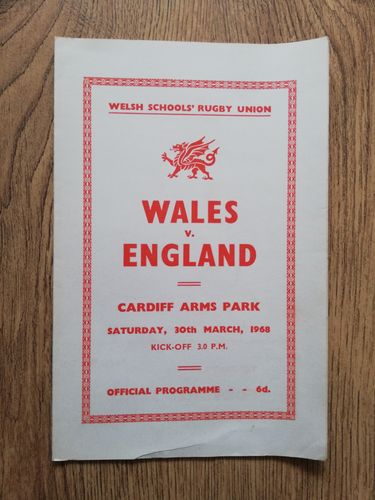 Wales Schools v England Schools (U16 Group) March 1968 Rugby Programme