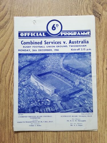 Combined Services v Australia Dec 1966 Rugby Programme