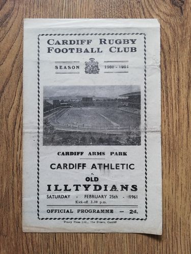 Cardiff Athletic v Old Illtydians Feb 1961 Rugby Programme