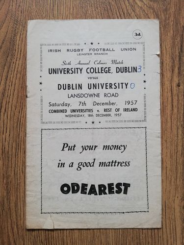 University College Dublin v Dublin University Dec 1957 Rugby Programme