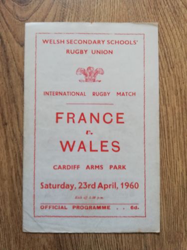 Wales Schools v France Schools April 1960 Rugby Programme