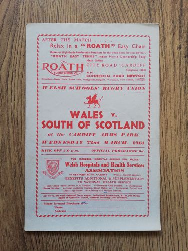Wales Schools v South of Scotland Schools March 1961 Rugby Programme