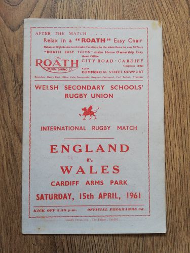 Wales Schools v England Schools April 1961 Rugby Programme