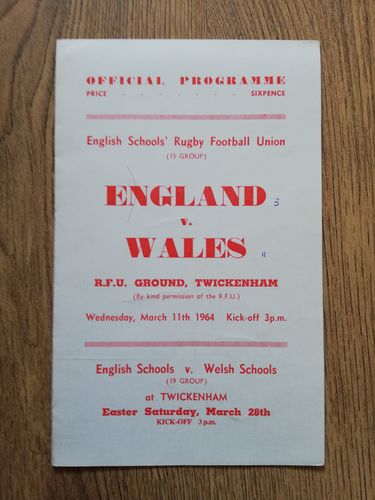England Schools v Wales Schools March 1964