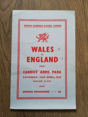 Wales Schools v England Schools (U16 group) April 1967 Rugby Programme