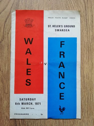 Wales Youth v France Youth March 1971 Rugby Programme