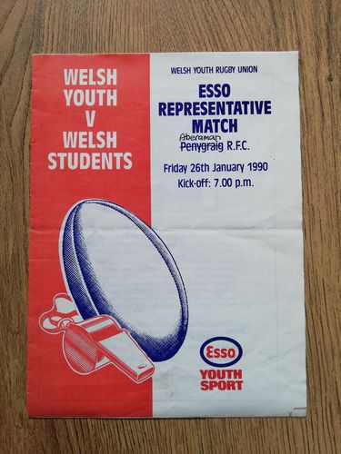 Welsh Youth v Welsh Students Jan 1990 Rugby Programme