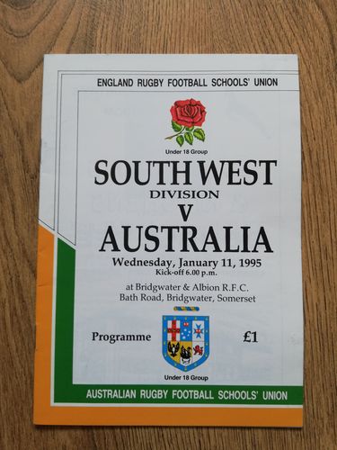 South West Schools v Australia Schools (U18 Group) Jan 1995 Rugby Programme