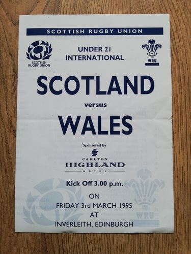 Scotland U21 v Wales U21 March 1995 Rugby Programme