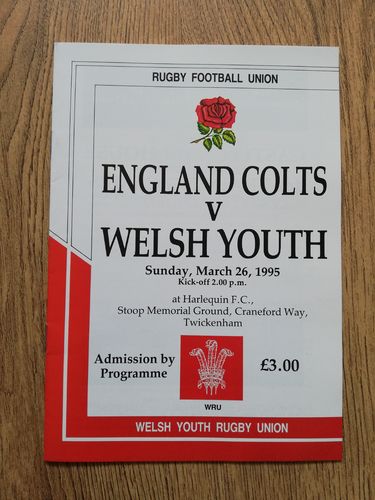 England Colts v Welsh Youth March 1995 Rugby Programme
