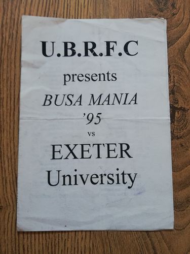 University of Bristol v Exeter University Oct 1995 Rugby Programme