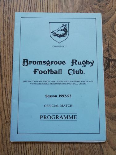Bromsgrove v Birmingham & Solihull Jan 1993 North Midlands Cup Rugby Programme