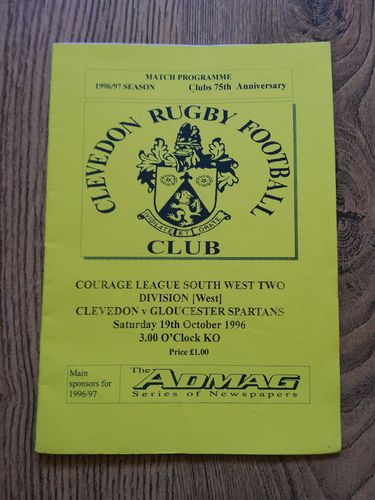 Clevedon v Gloucester Spartans Oct 1996 Rugby Programme