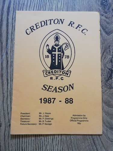 Crediton Colts v Brymgethin Youth April 1988 Rugby Programme