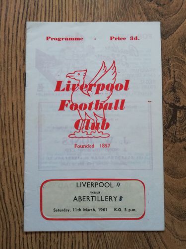 Liverpool v Abertillery March 1961 Rugby Programme