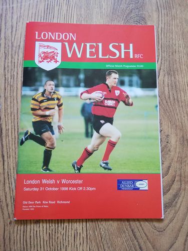 London Welsh v Worcester Oct 1998 Rugby Programme